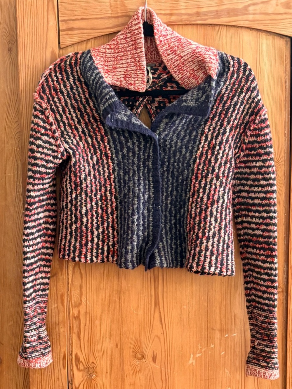Free People XS Cropped Striped Knit Cardigan in Pink & Navy
